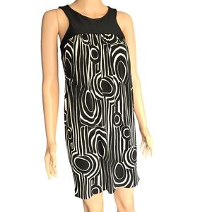 Maggie London Tent Dress Black + White Retro Sleeveless Geometric Lined Size 2